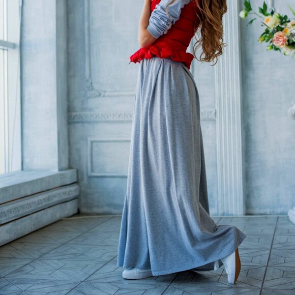 Convertible Maternity Maxi Skirt - Soft Gray Jersey Knit - Picture 1 of 8